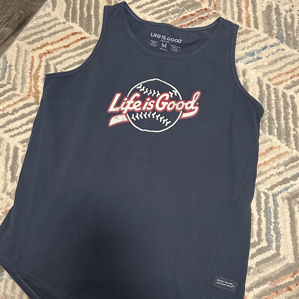Life Is Good Dark Blue Baseball Tank Top